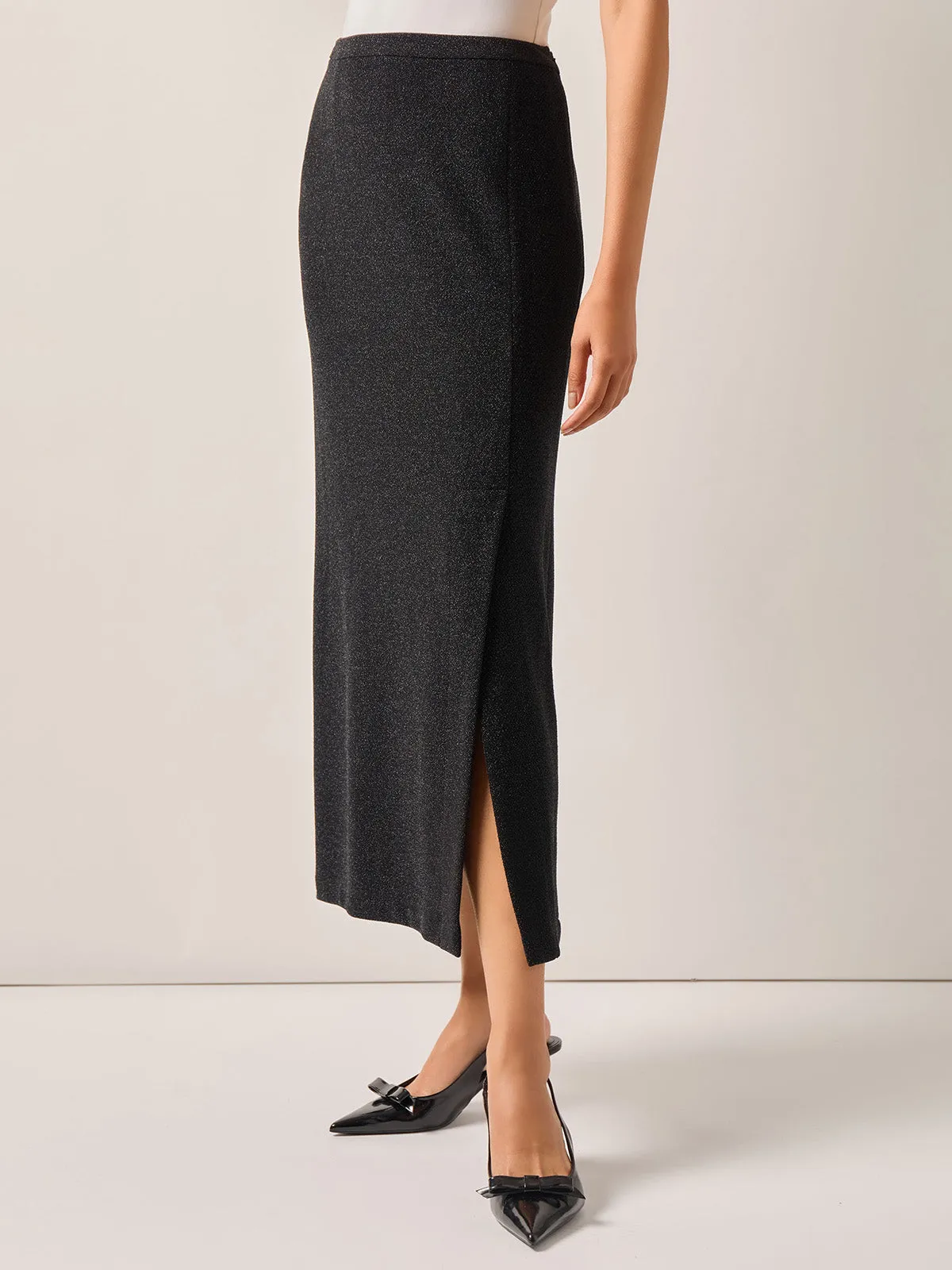 Modern Fit Sparkle Stretch Woven Straight Maxi Skirt