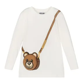 Moschino Kids Teddy Bear Bag Design White T-Shirt