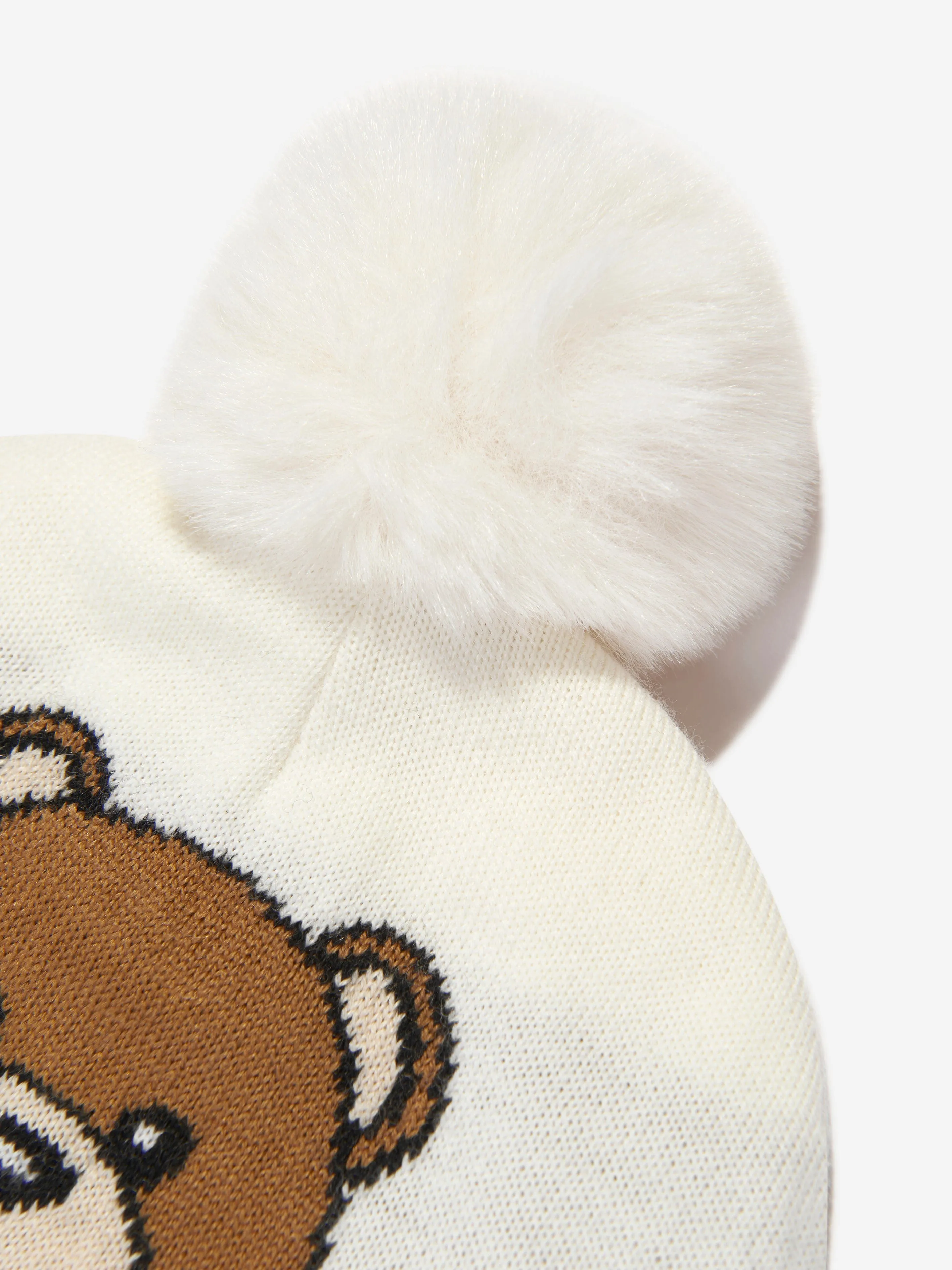 Moschino Kids Teddy Bear Bobble Hat in Ivory