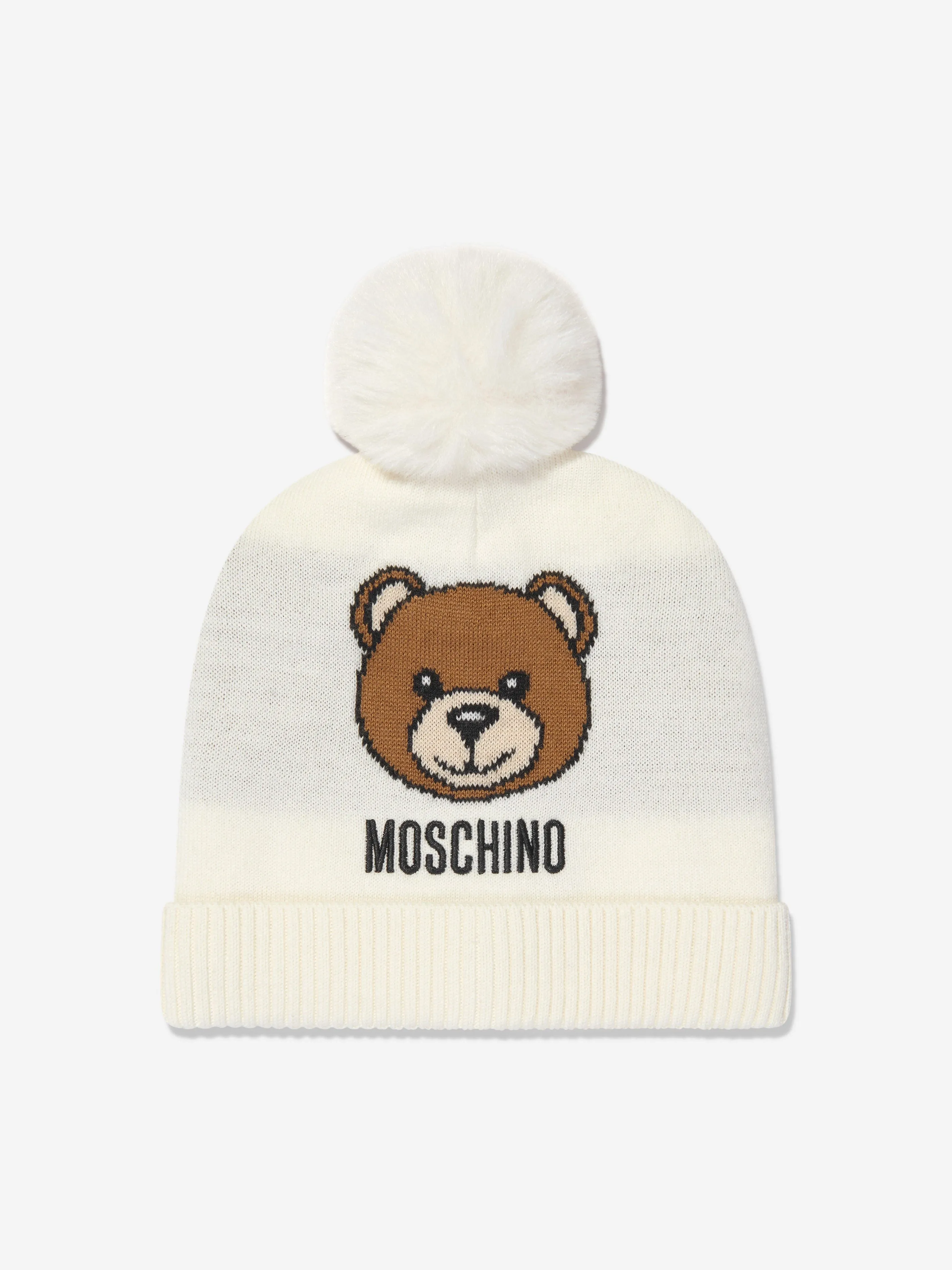 Moschino Kids Teddy Bear Bobble Hat in Ivory