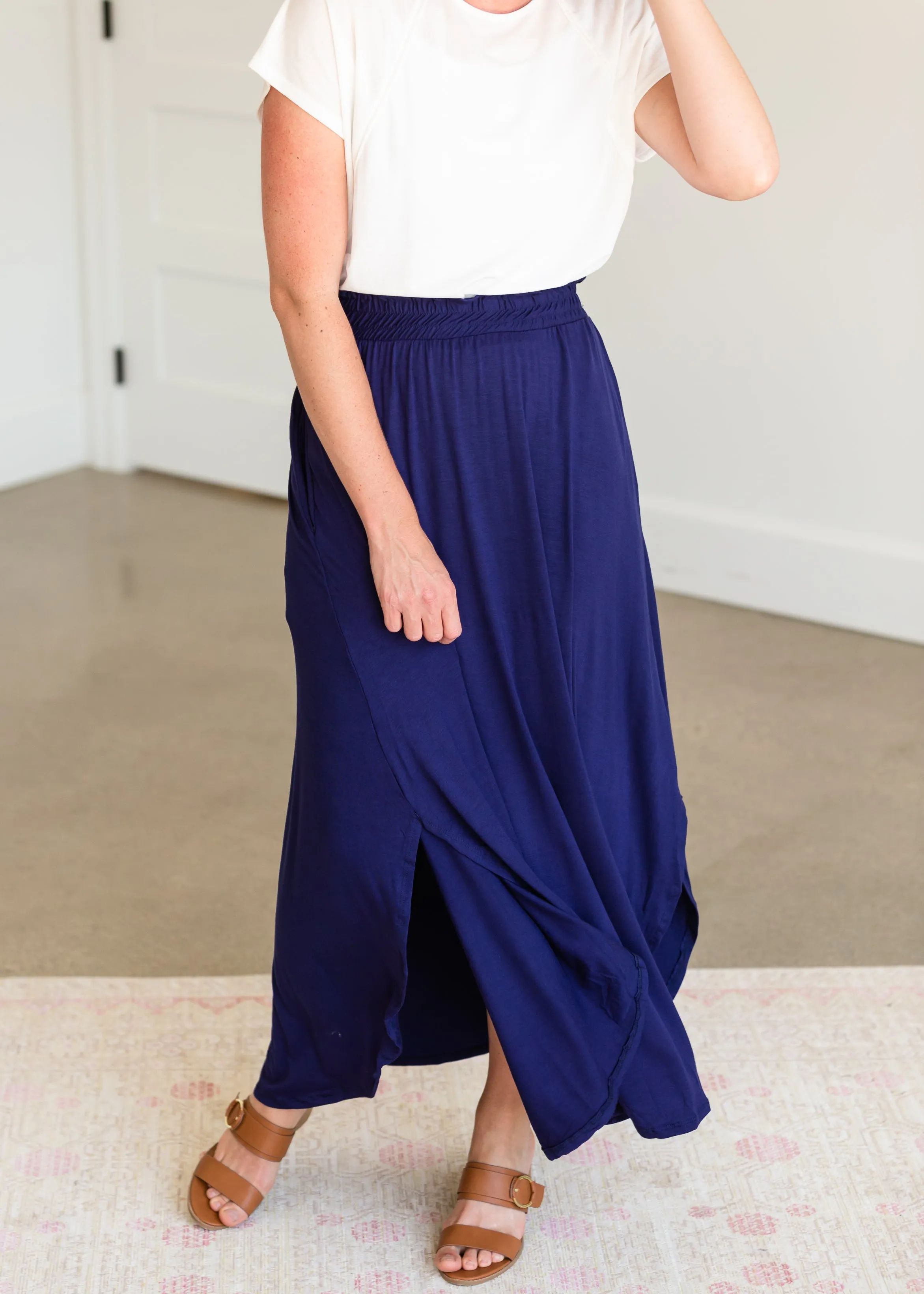 Navy Blue Jersey Maxi Skirt - FINAL SALE