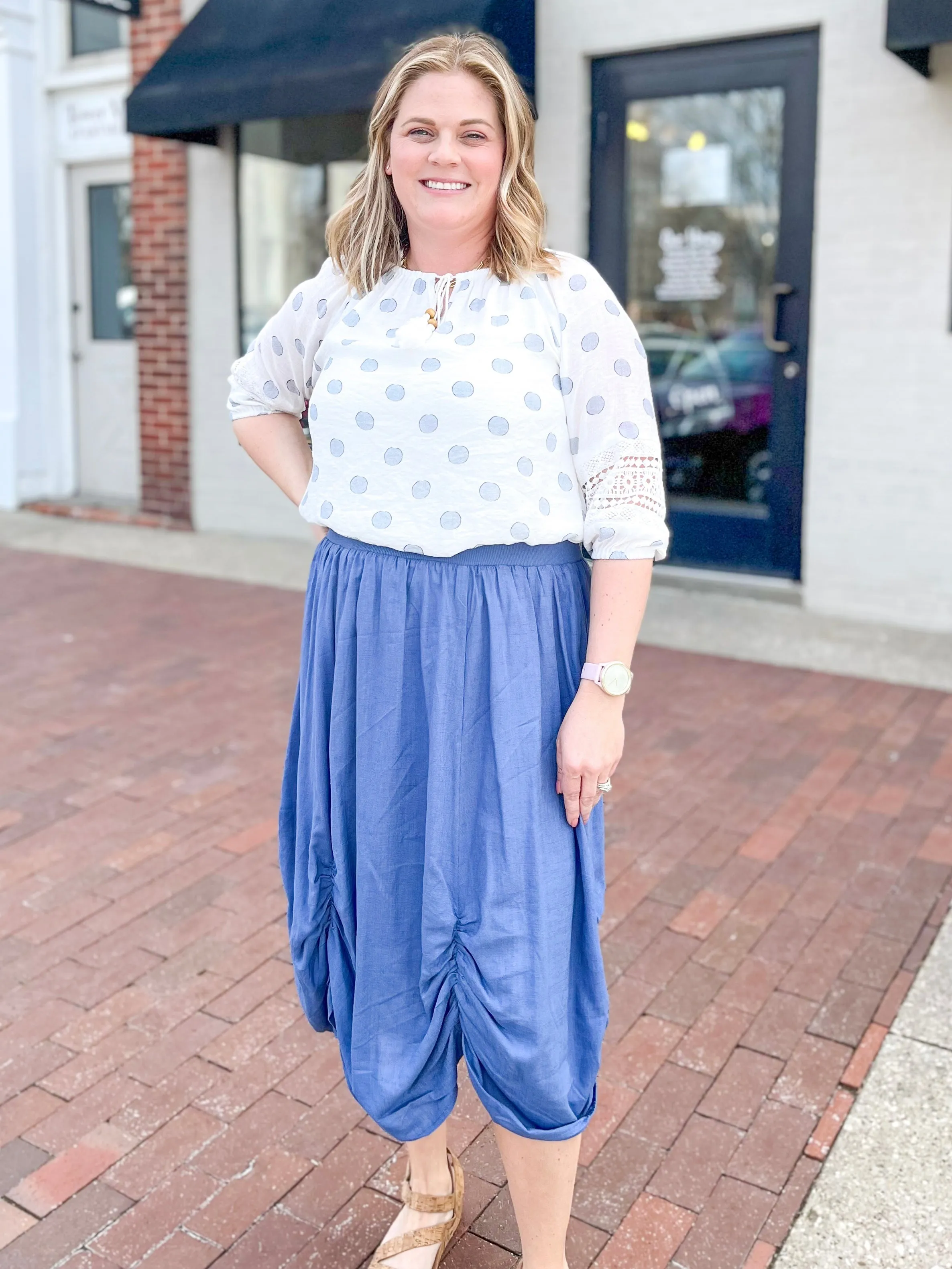 Navy Linen Bubble Skirt