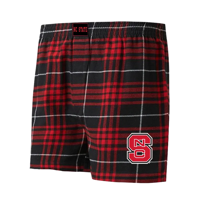 NC State Wolfpack Men's Black/Red Block S Concord Flannel Boxer Shorts