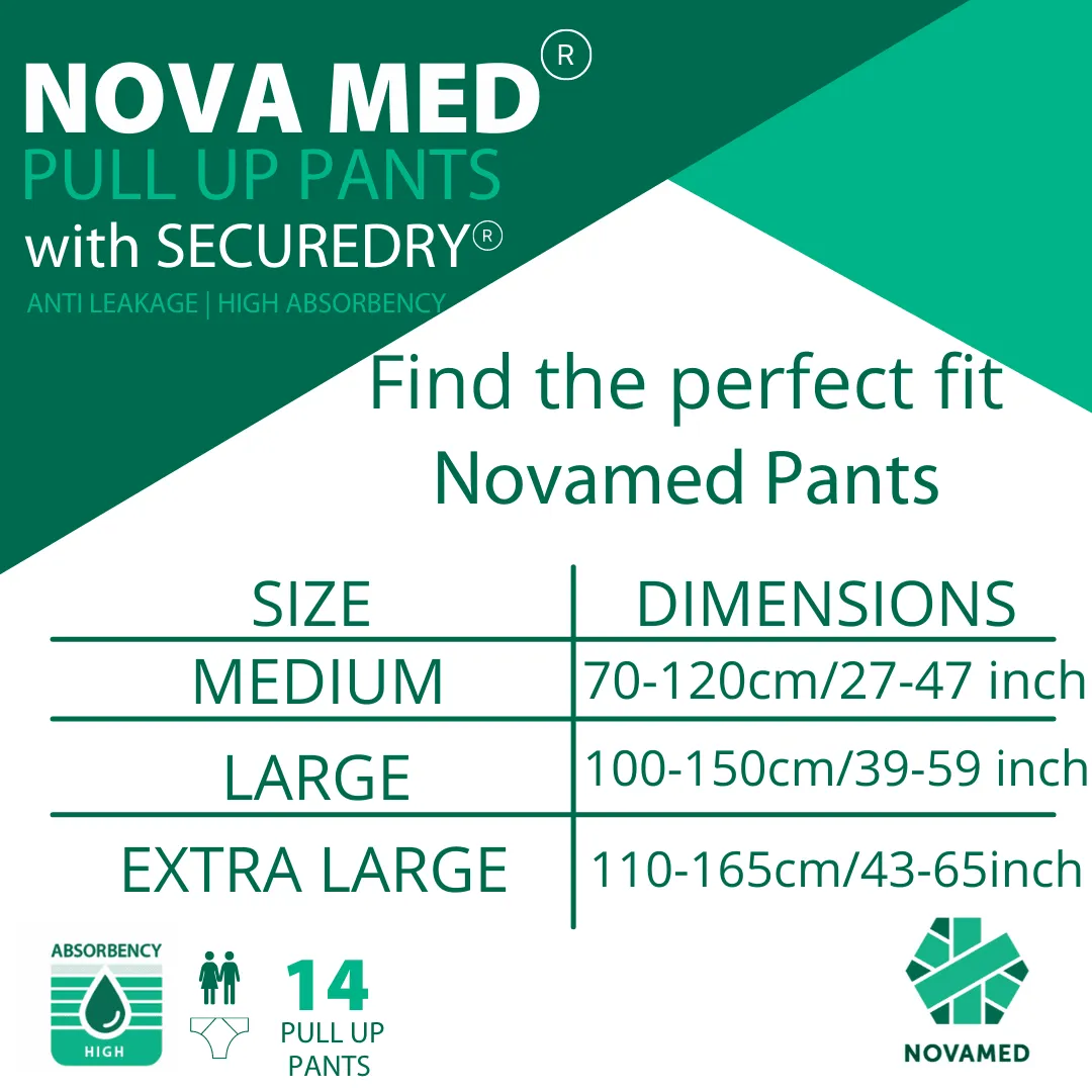 Novamed Incontinence Pants Women & Men, Adult Pull up Pants, Adult Nappies - 14 Pants per Pack - Sizes Medium to Extra Large