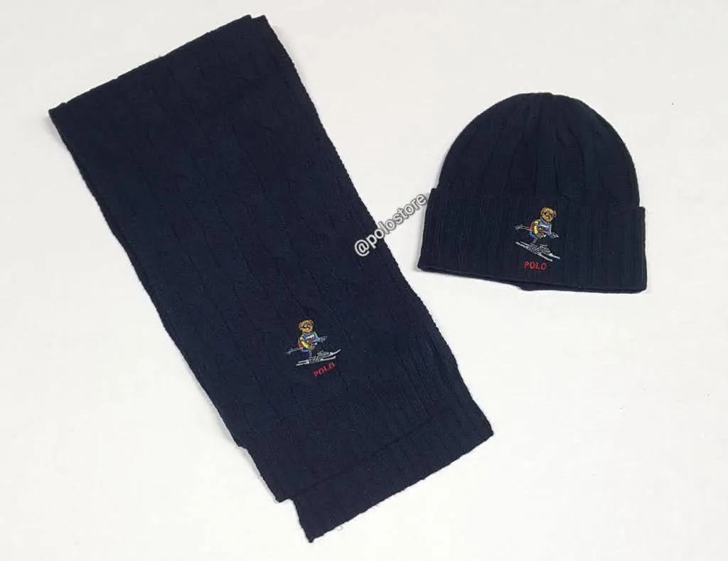 Nwt Polo Ralph Lauren Navy Ski Bear Scarf