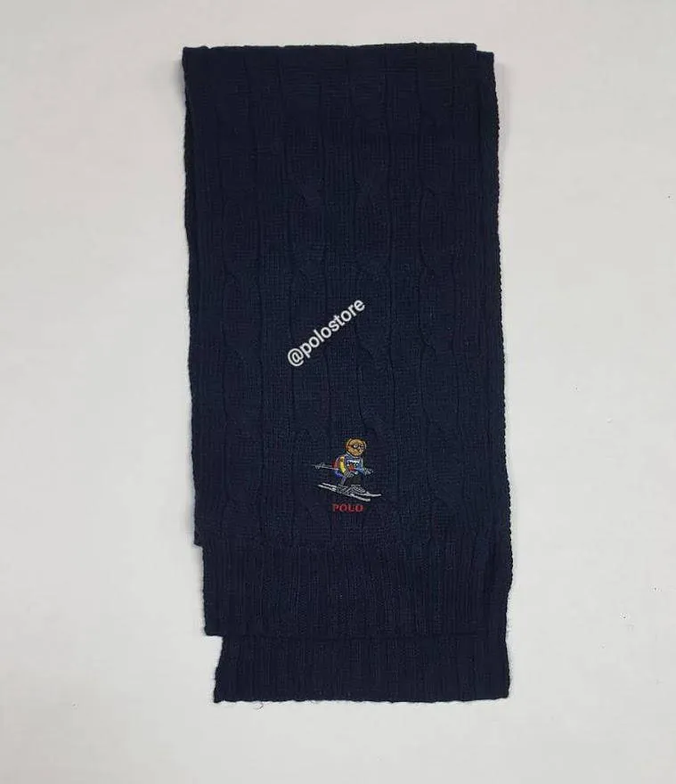 Nwt Polo Ralph Lauren Navy Ski Bear Scarf