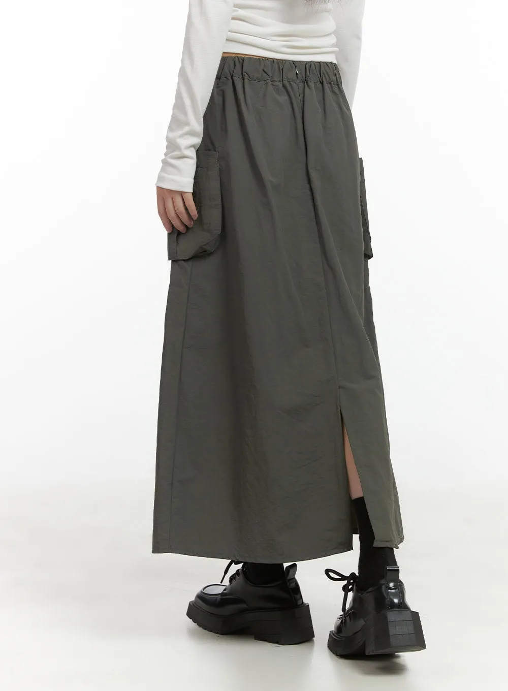 Nylon Pocket Cargo Maxi Skirt CO410