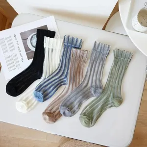 Nylon Sheer Socks with Strips | Unique Socks | Kawaii Socks