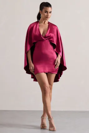 Olsen | Raspberry Satin Plunge-Neck Cape Mini Dress