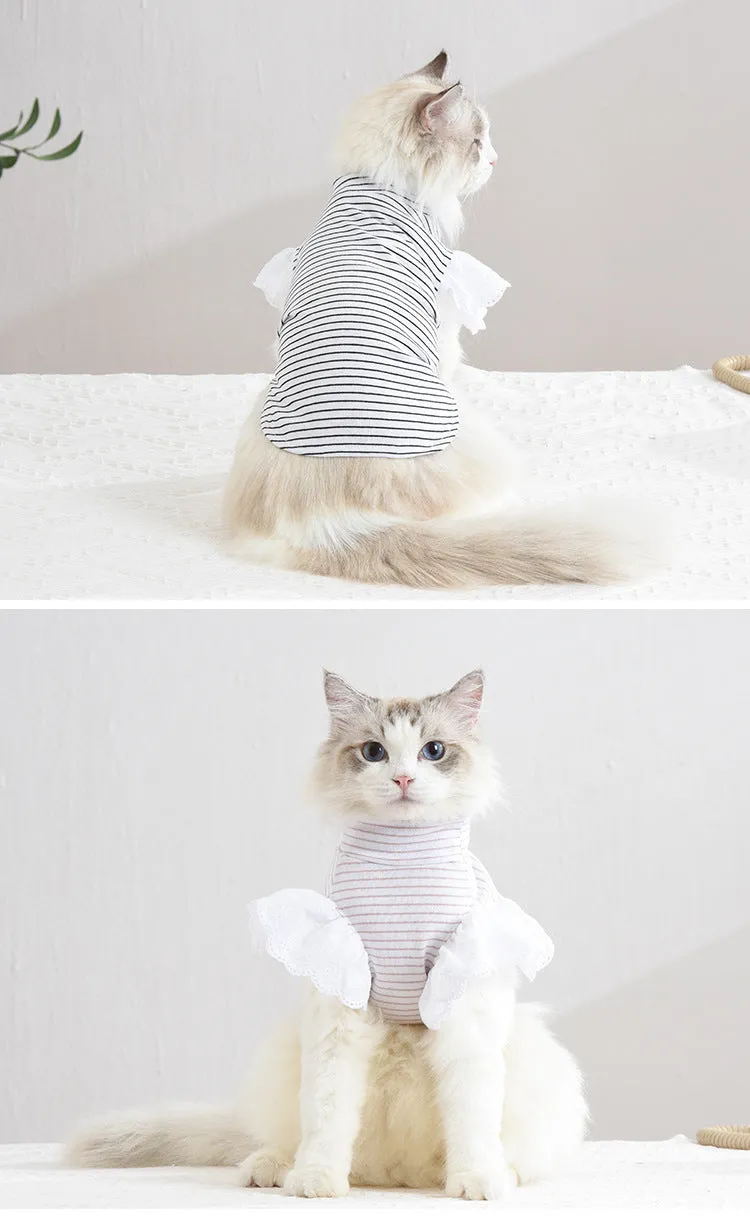 Pet Clothes Striped Lace Sleeve Cat Clothing