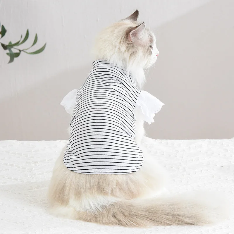 Pet Clothes Striped Lace Sleeve Cat Clothing