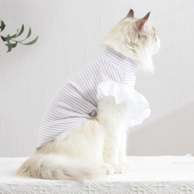 Pet Clothes Striped Lace Sleeve Cat Clothing