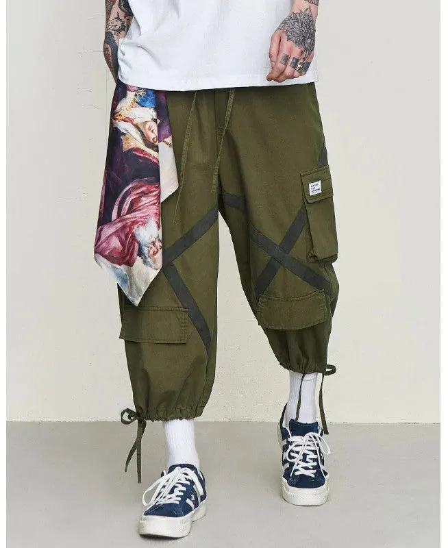 Pocket Baggy Crosswise Hip Hop Streetwear Ankle Length Men Pants