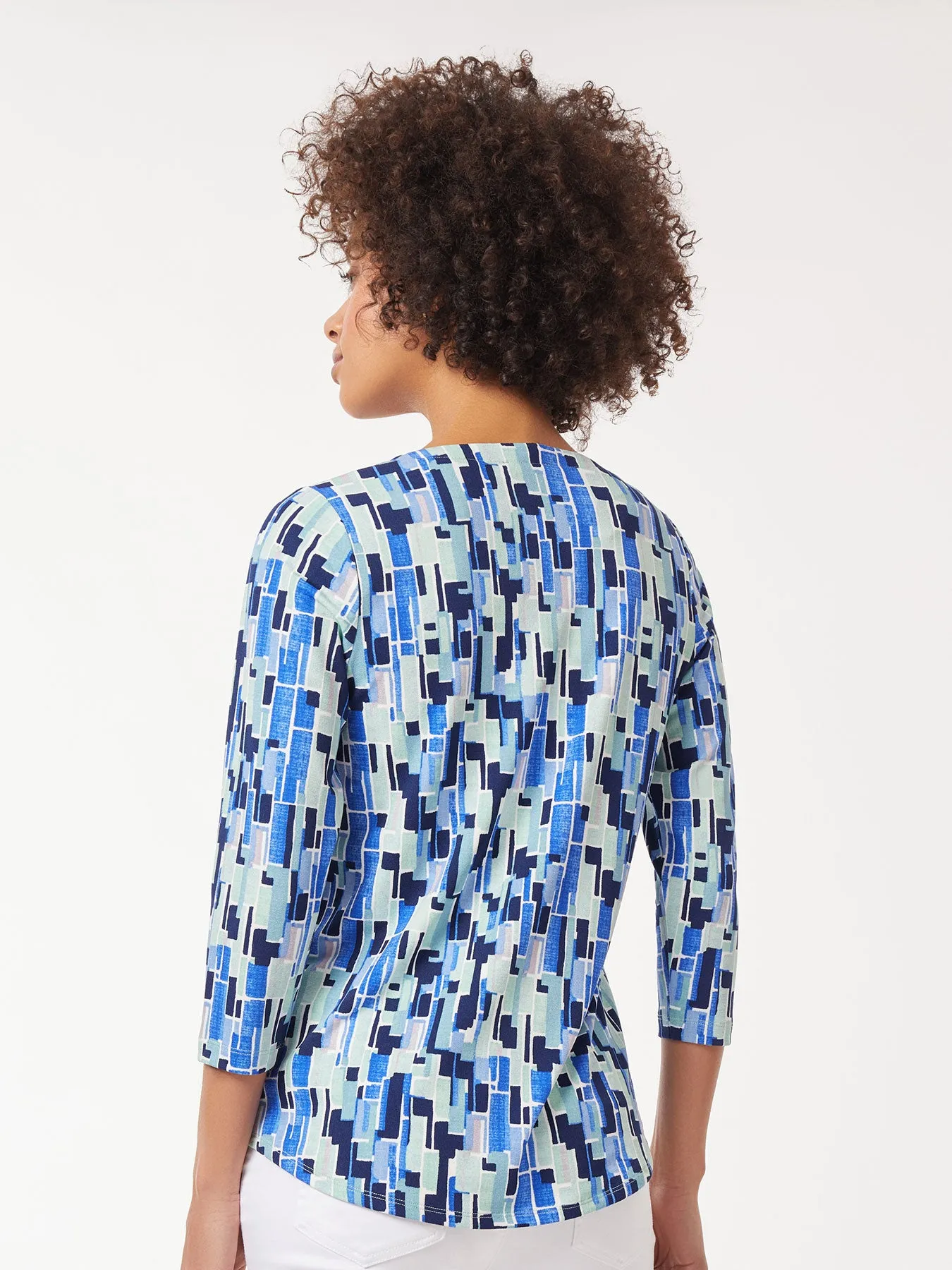 Printed Keyhole Neckline Moss Crepe Top