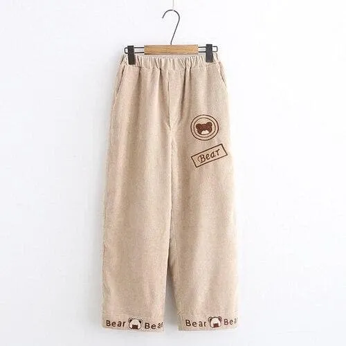 "Bear Bear" Corduroy Pants With Bear Embroideries