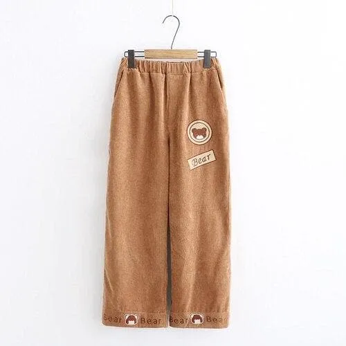 "Bear Bear" Corduroy Pants With Bear Embroideries