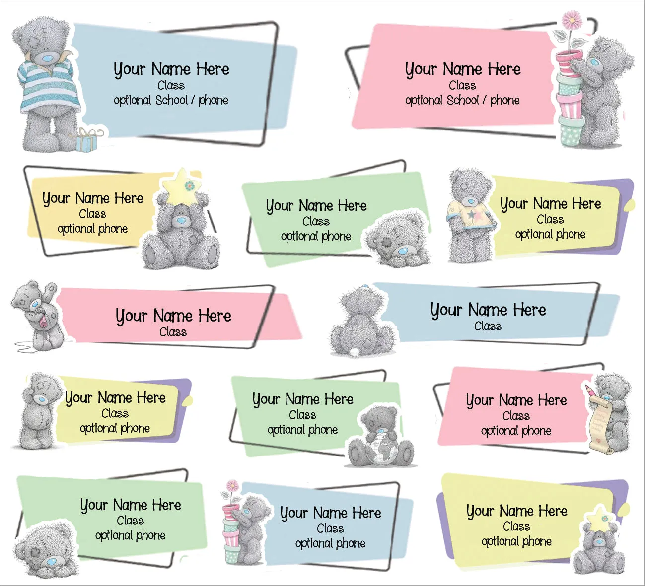 ""Tatty Teddy" School labels packs