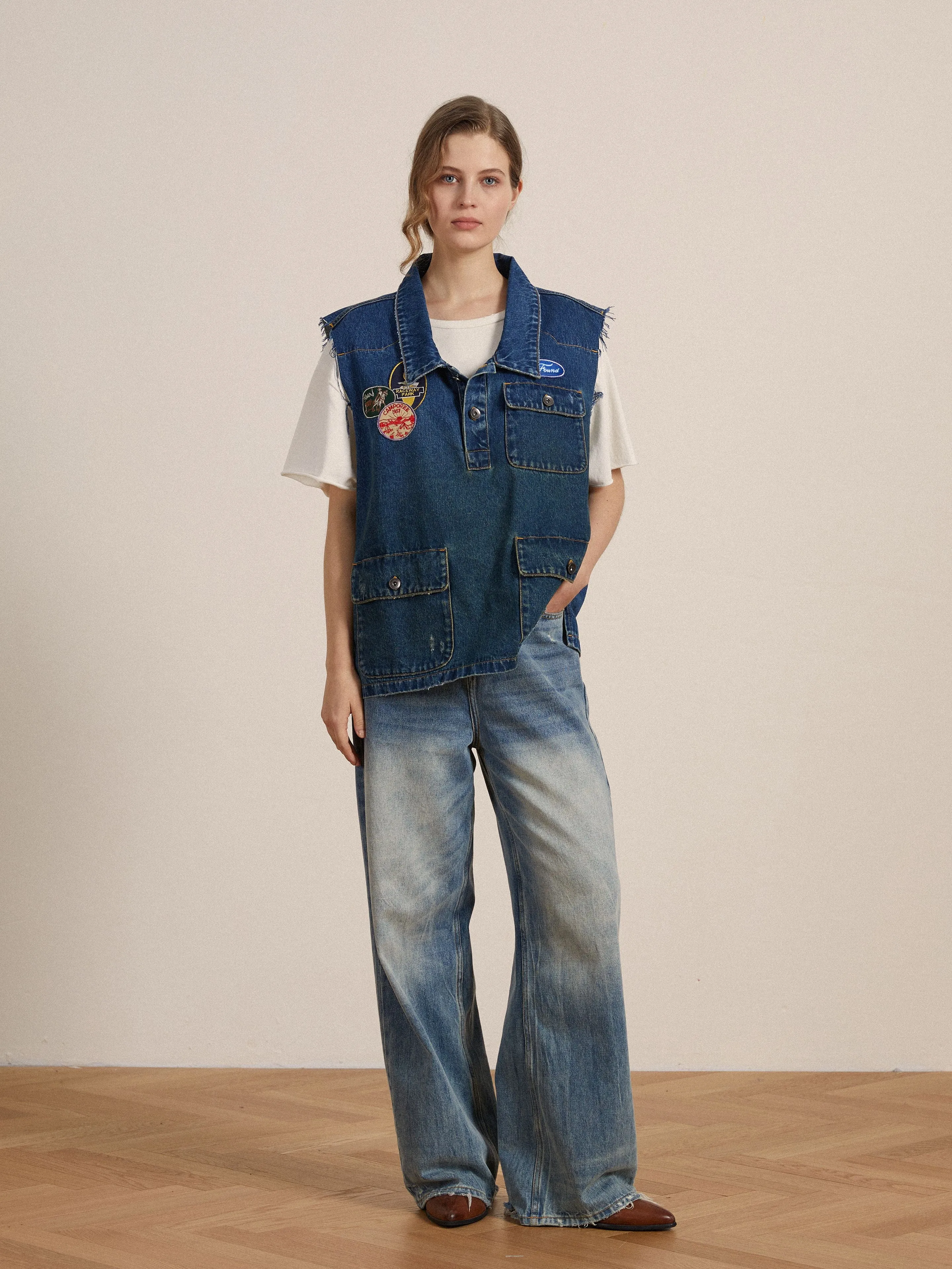 Raw Cut Patch Mechanic Denim Vest