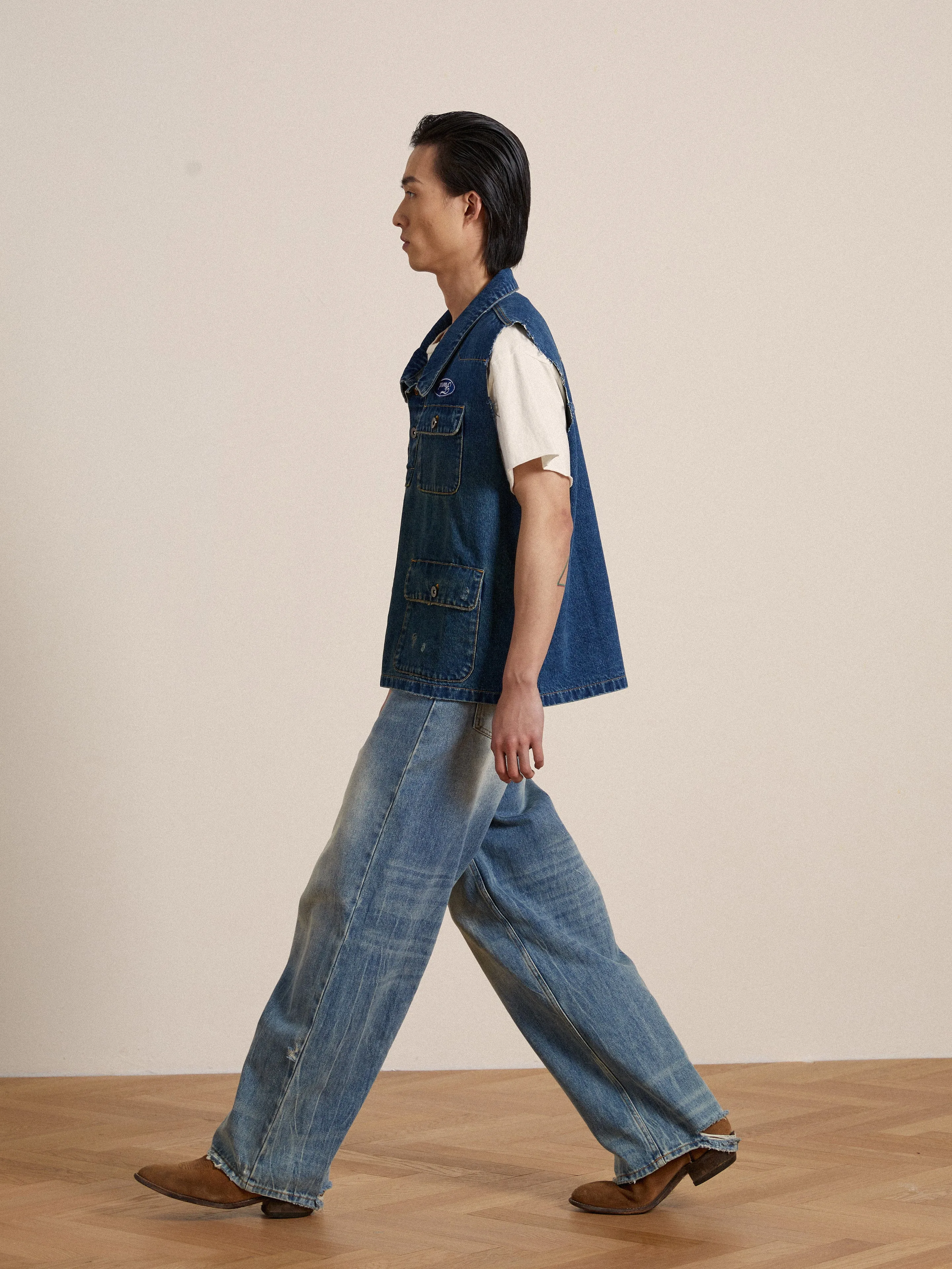 Raw Cut Patch Mechanic Denim Vest