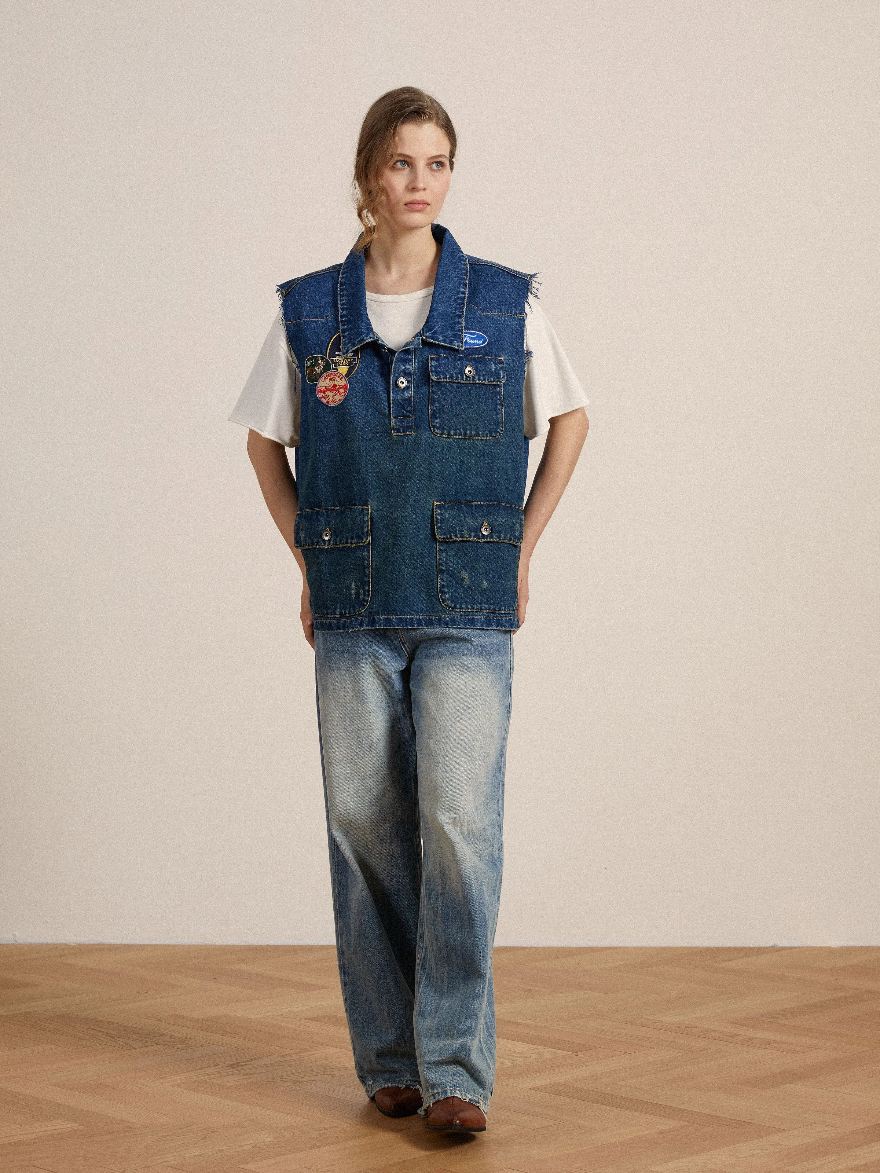 Raw Cut Patch Mechanic Denim Vest