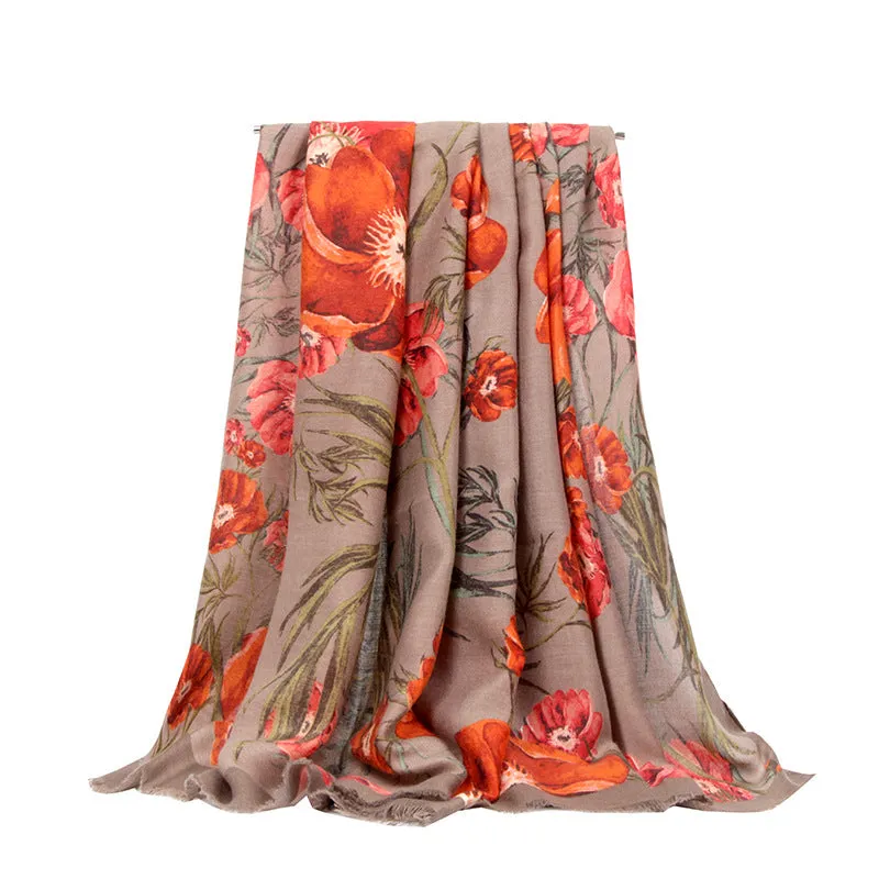 Rectangular edge large flower print ladies scarf fashion all-match trend turban shawl