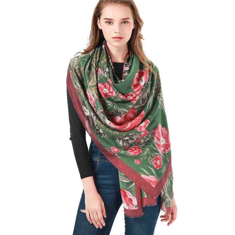 Rectangular edge large flower print ladies scarf fashion all-match trend turban shawl