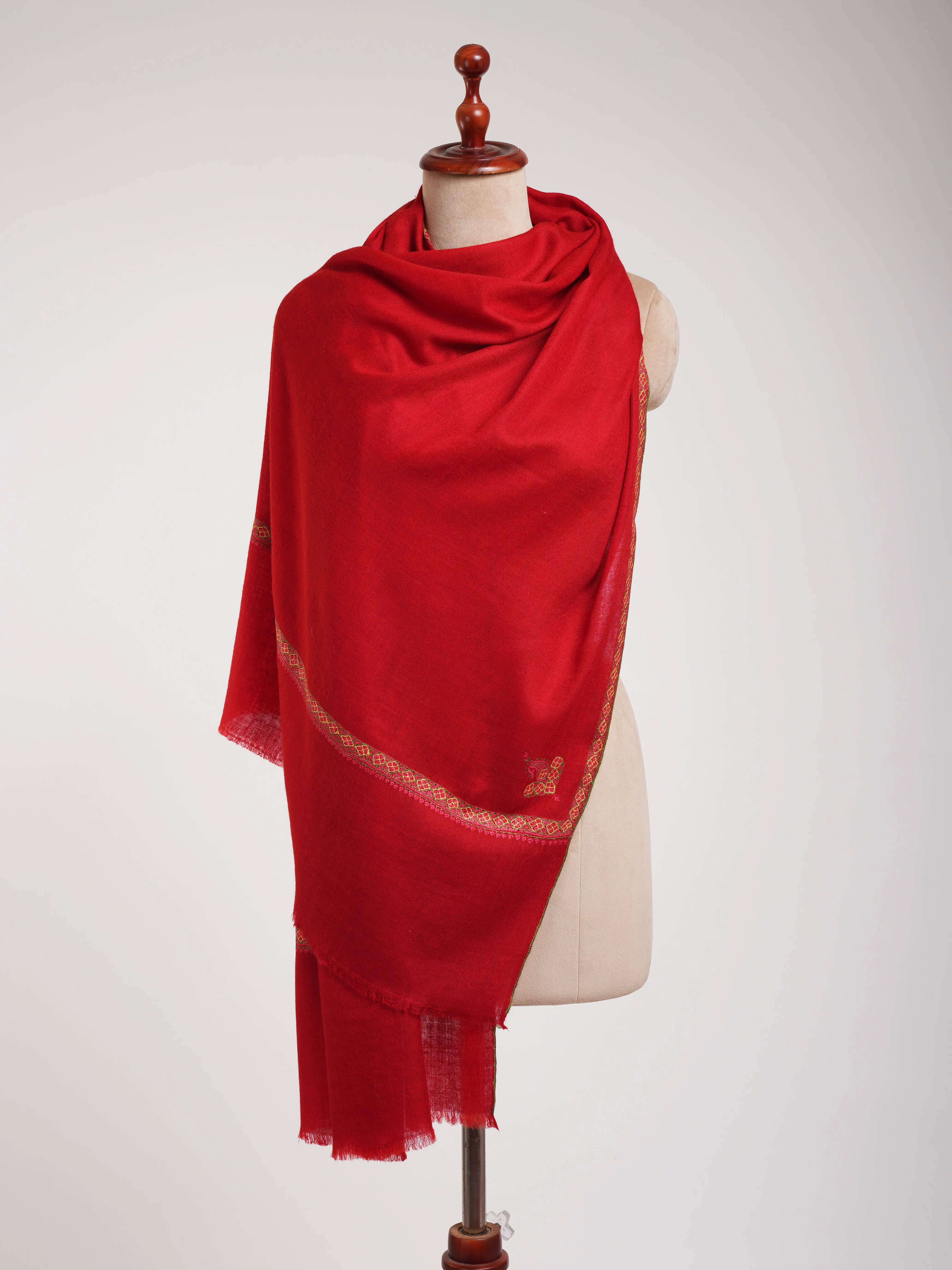 Red Hashia Embroidered Pretty Cashmere Scarf