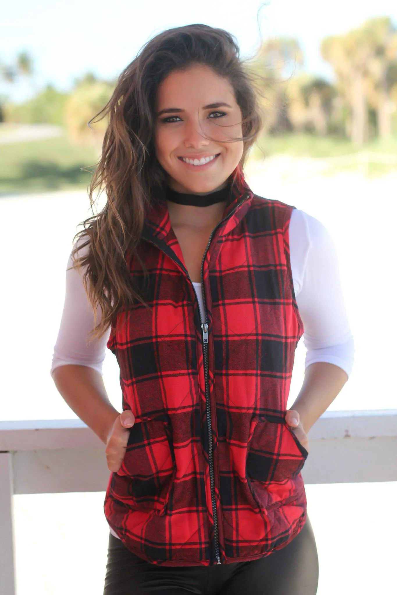 Red Plaid Quilted Vest