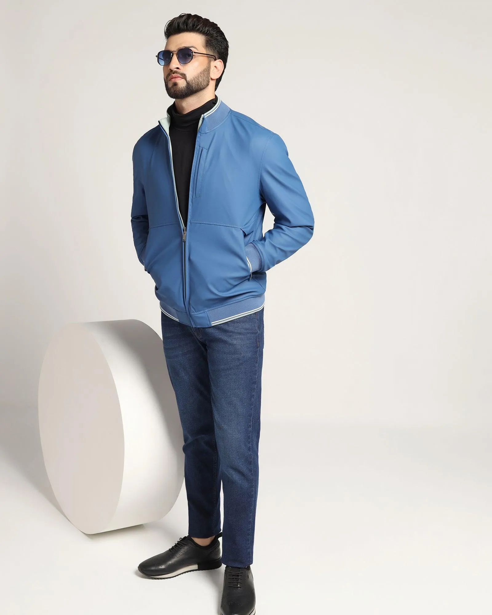 Reversible Blue Solid Zipper Jacket - Kevin