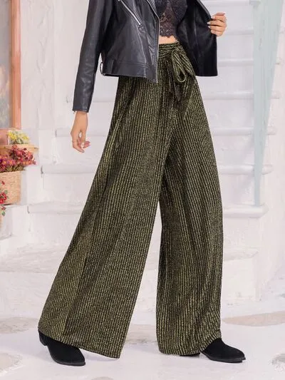 Ribbed Tied Wide Leg Pants