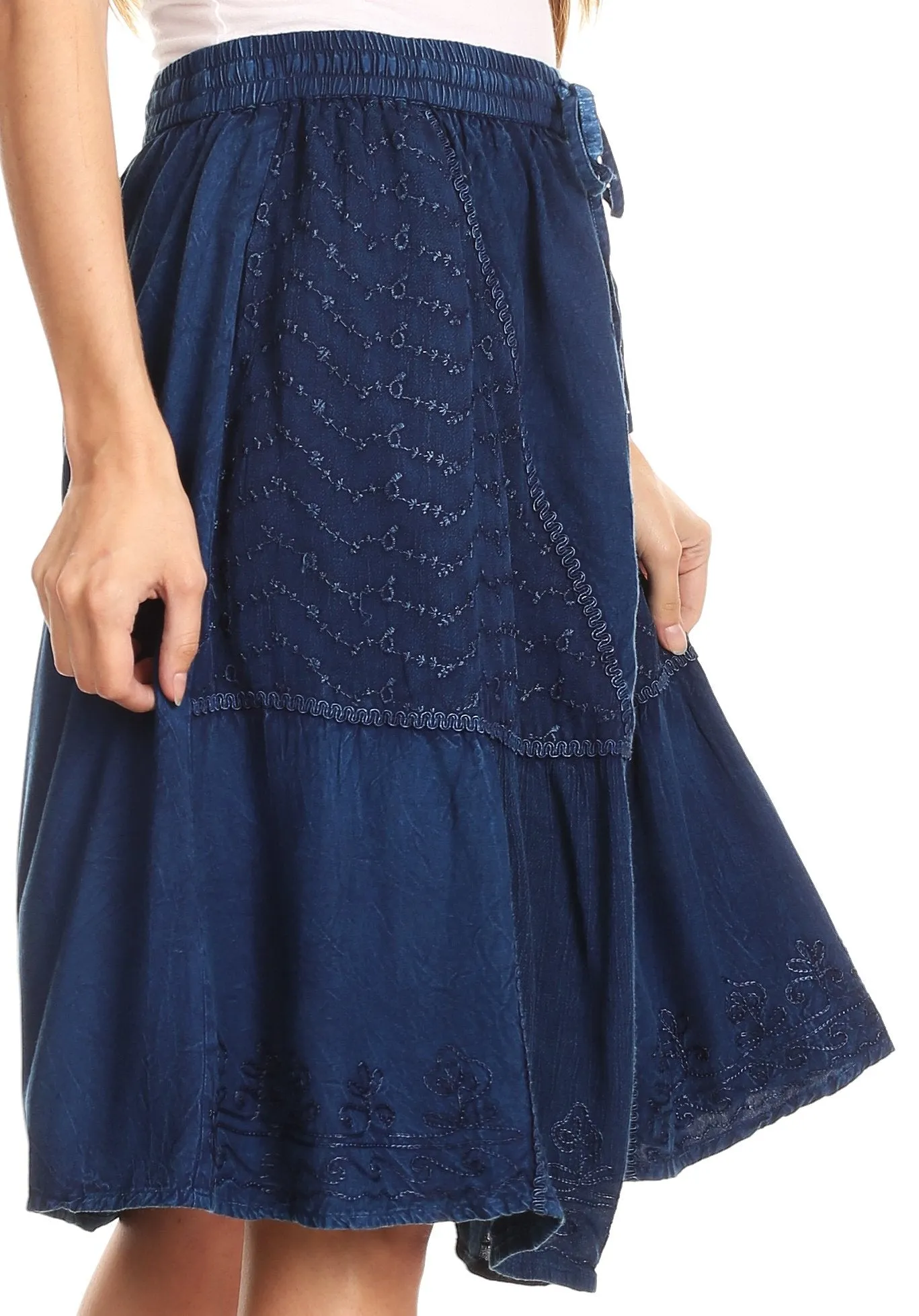 Sakkas Beyza  Casual Peasant Mid Skirt with Elastic Waist Embroidery and Eyelet