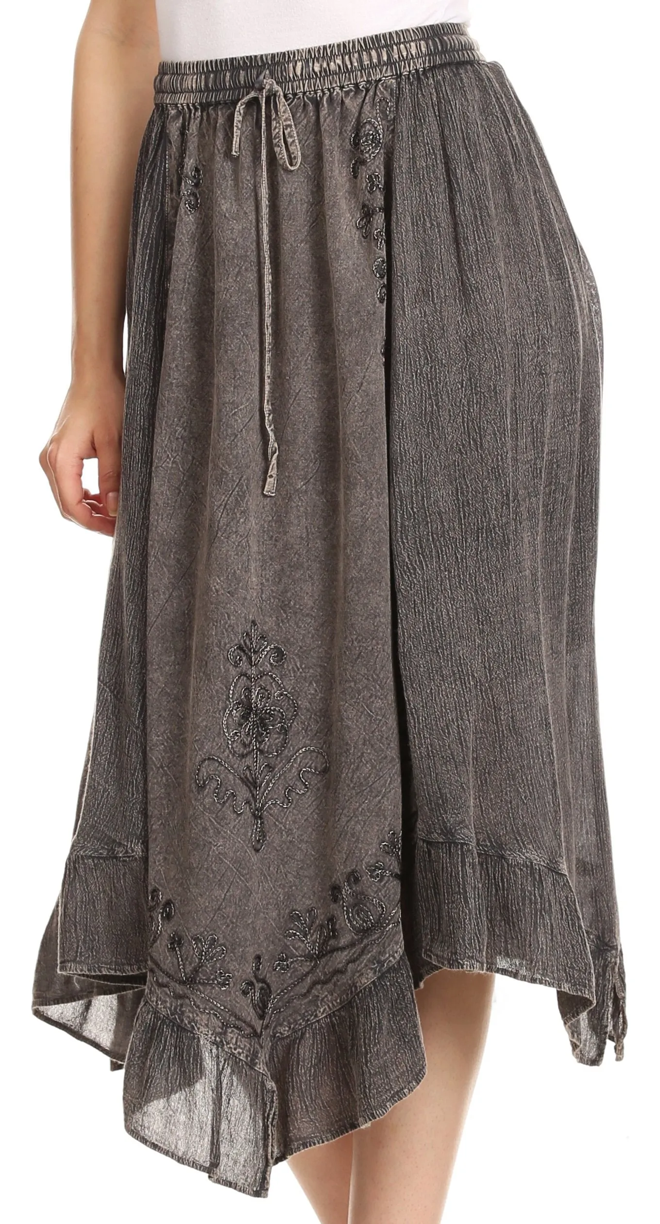 Sakkas Lucia Handkerchief Ruffled mid Length Casual Skirt with Embroidery