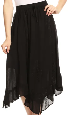 Sakkas Lucia Handkerchief Ruffled mid Length Casual Skirt with Embroidery