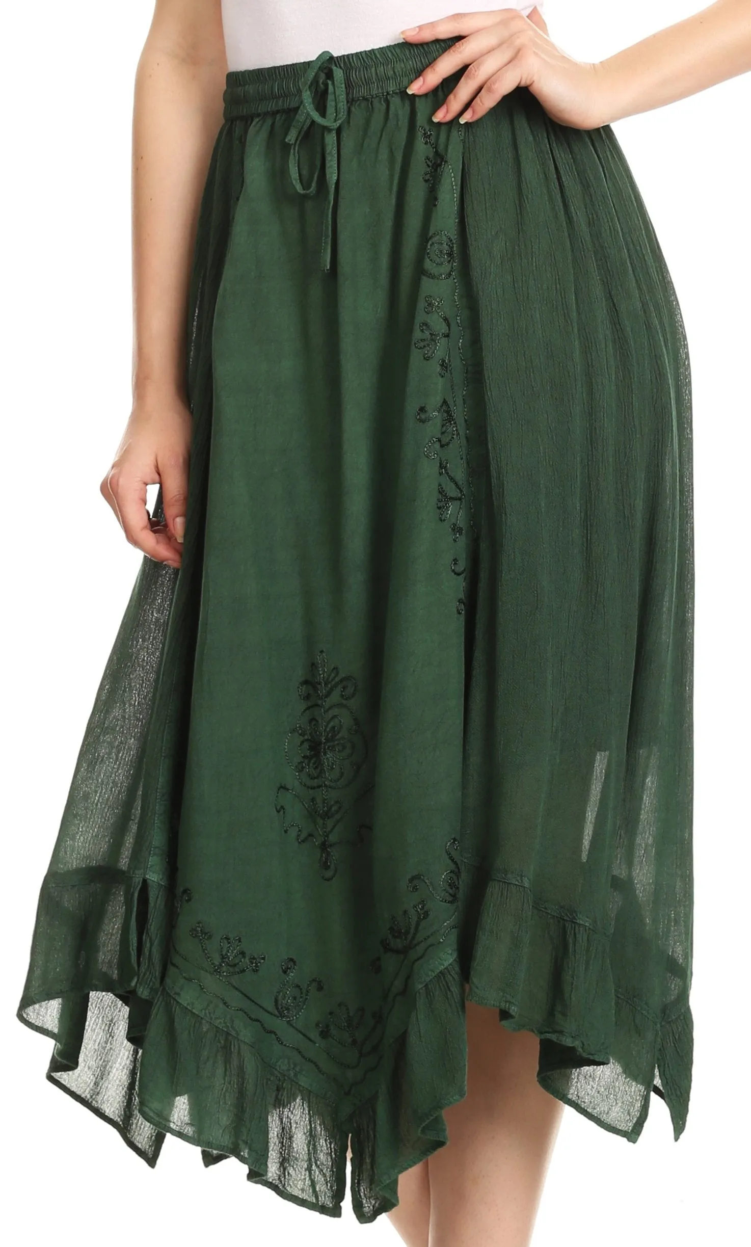 Sakkas Lucia Handkerchief Ruffled mid Length Casual Skirt with Embroidery