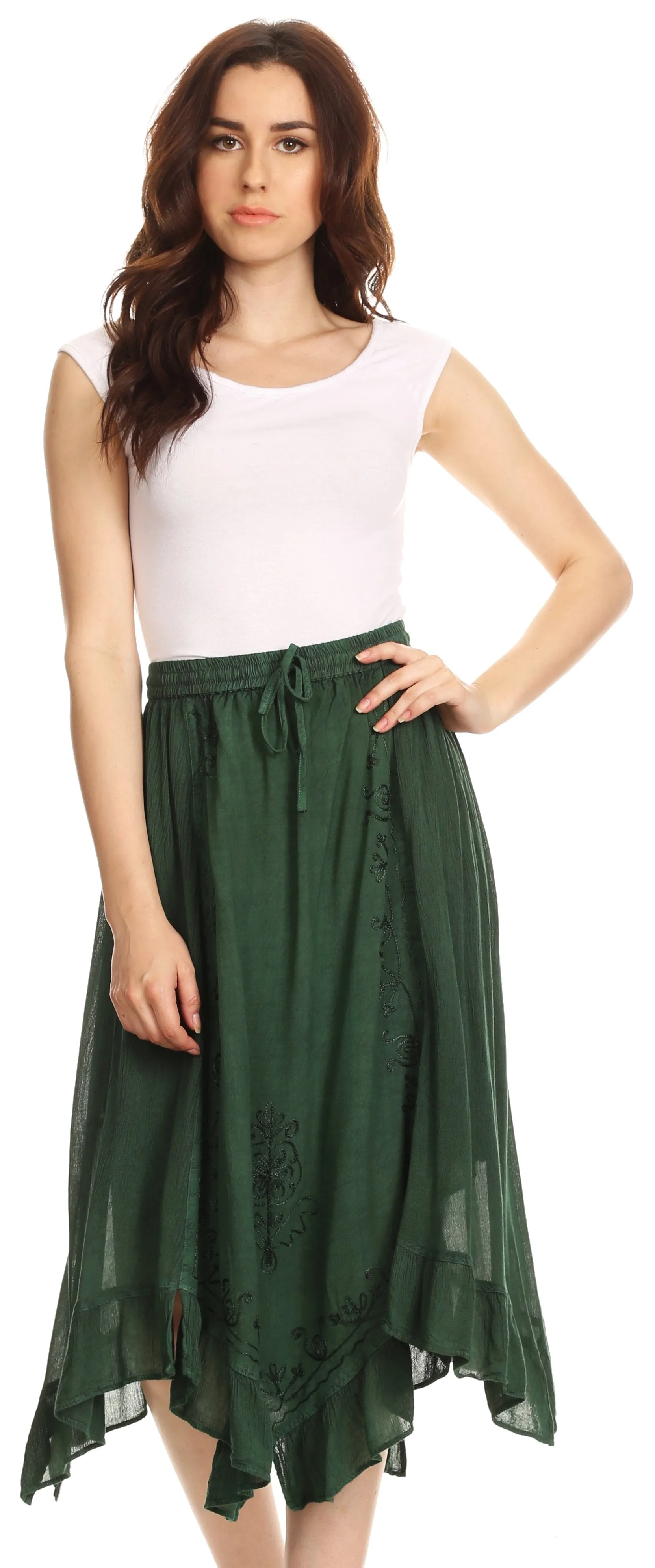 Sakkas Lucia Handkerchief Ruffled mid Length Casual Skirt with Embroidery