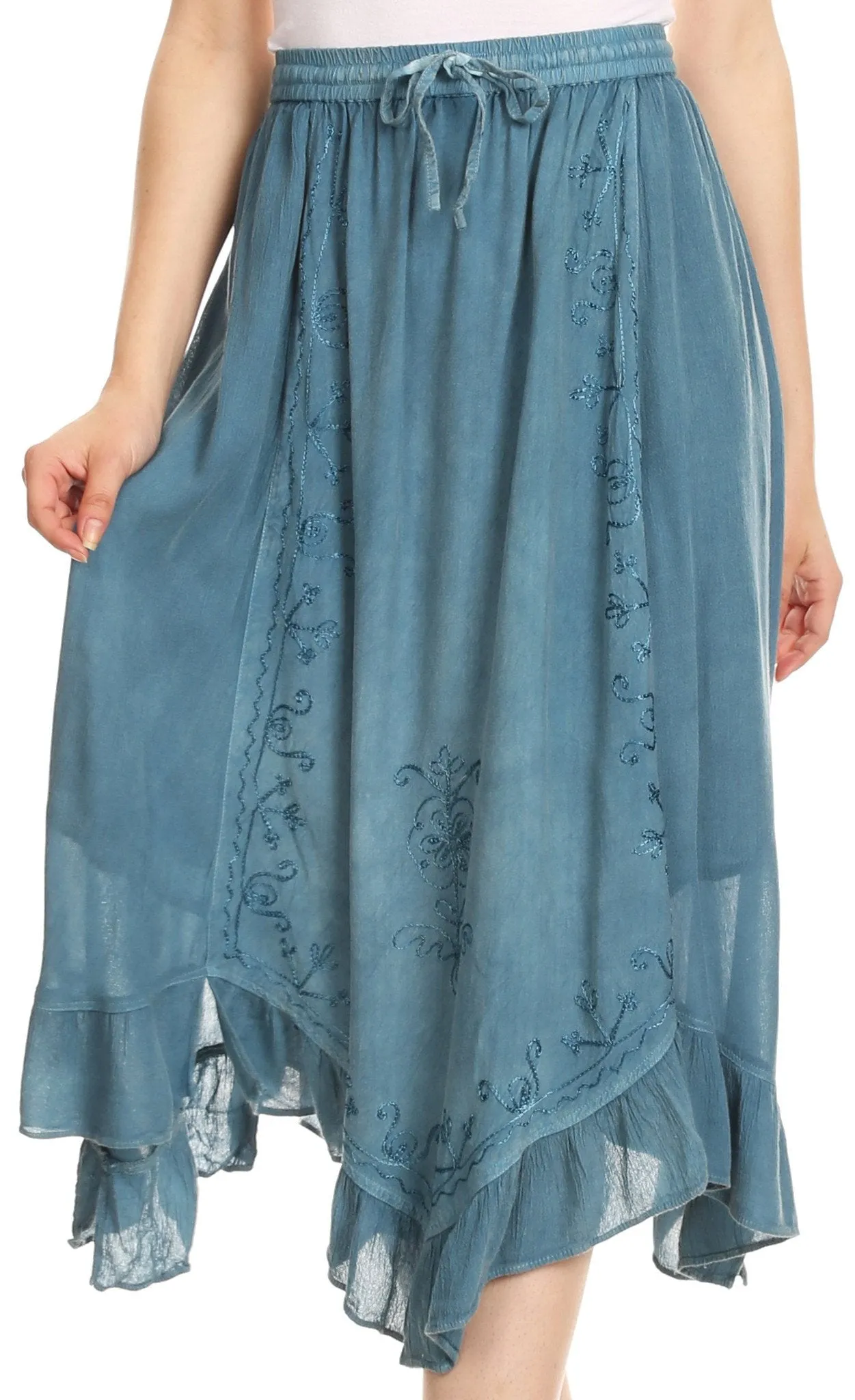 Sakkas Lucia Handkerchief Ruffled mid Length Casual Skirt with Embroidery