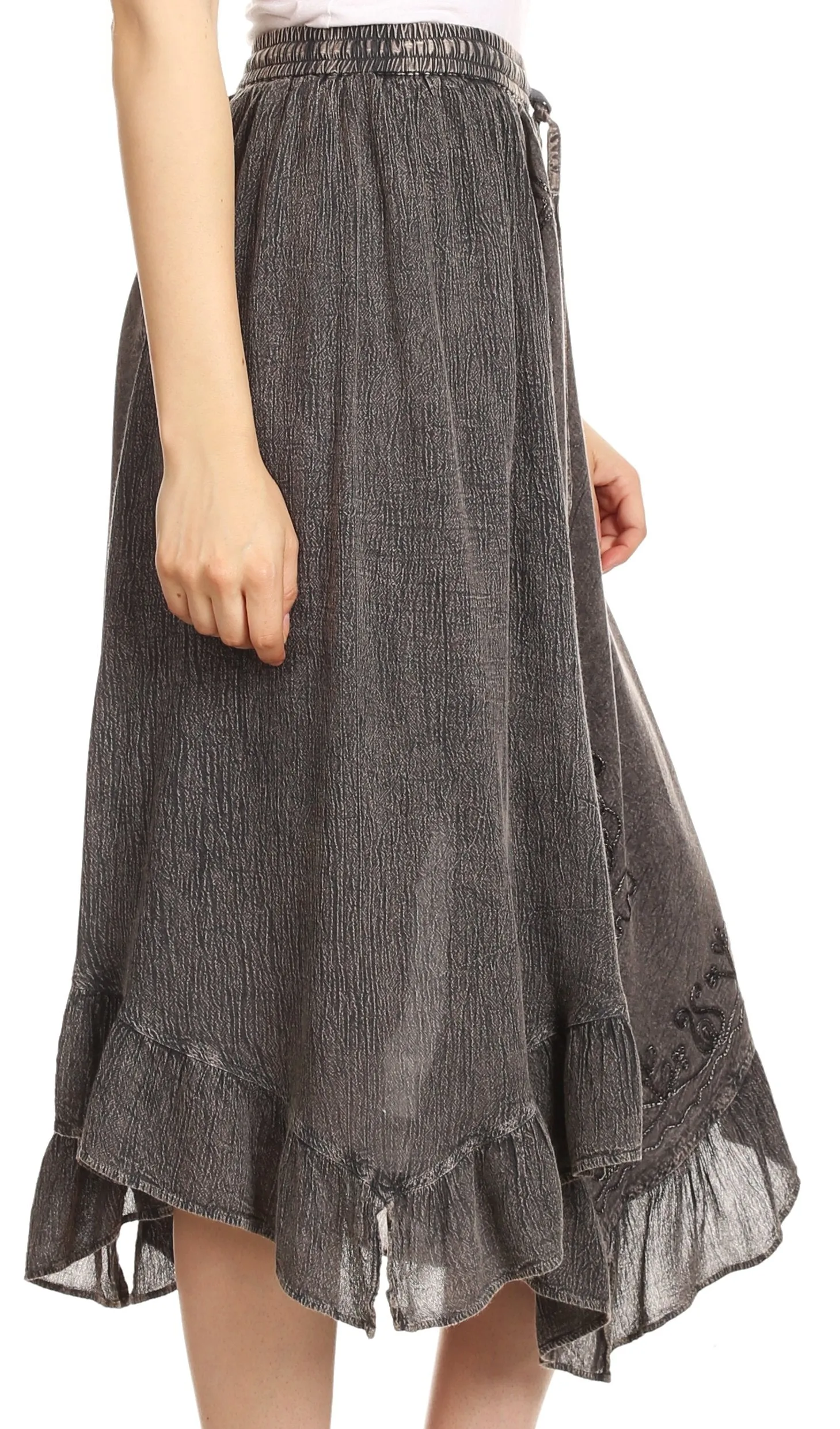 Sakkas Lucia Handkerchief Ruffled mid Length Casual Skirt with Embroidery