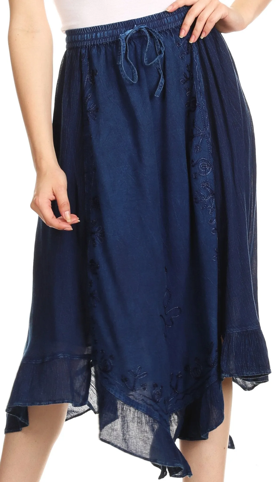 Sakkas Lucia Handkerchief Ruffled mid Length Casual Skirt with Embroidery