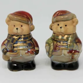 Salt and Pepper Shakers, Teddy Bears with Santa Hats, Ceramic