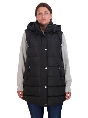 Sebby Collection Plus Long Puffer Vest with Detachable Hood