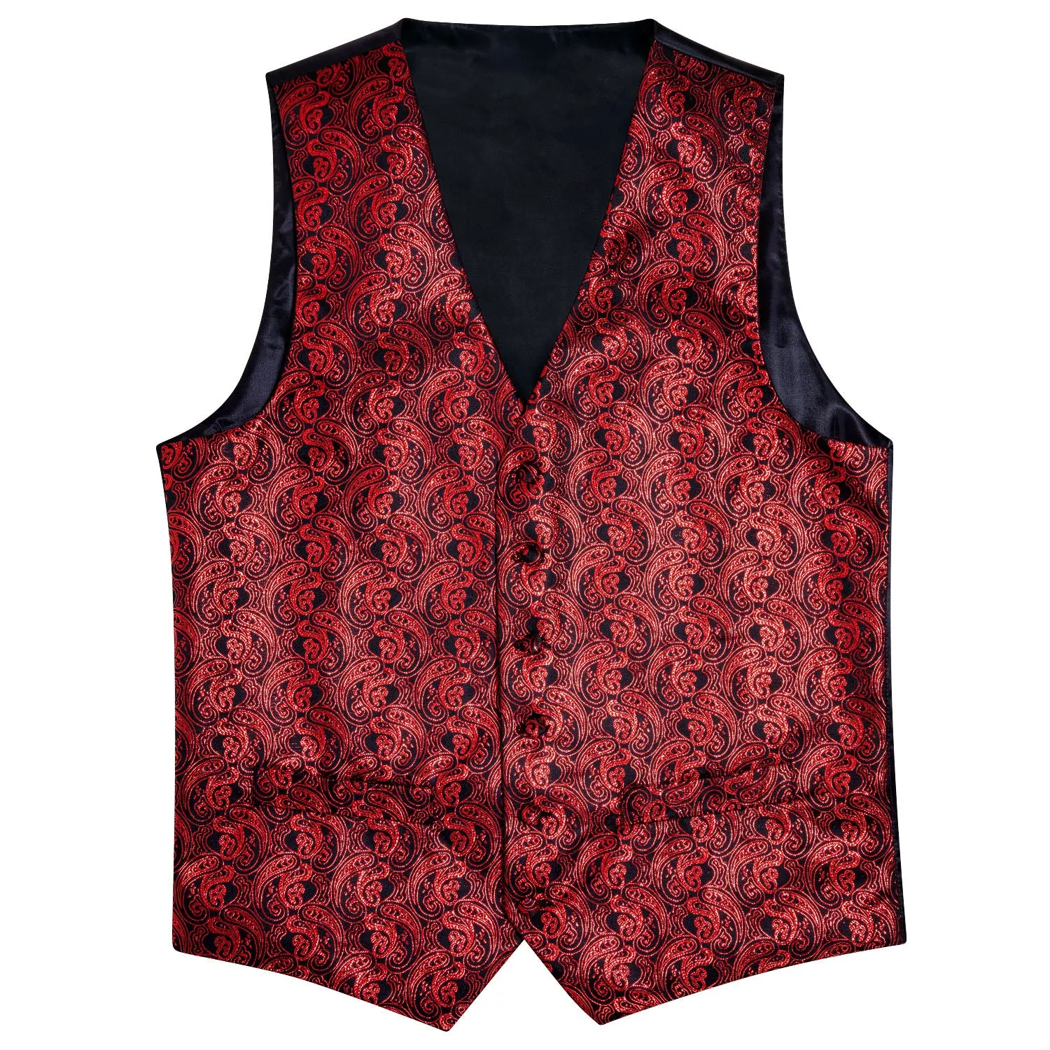 Shining Red Paisley Silk Men's Vest Bow Tie Handkerchief Cufflinks Set Waistcoat Suit Set