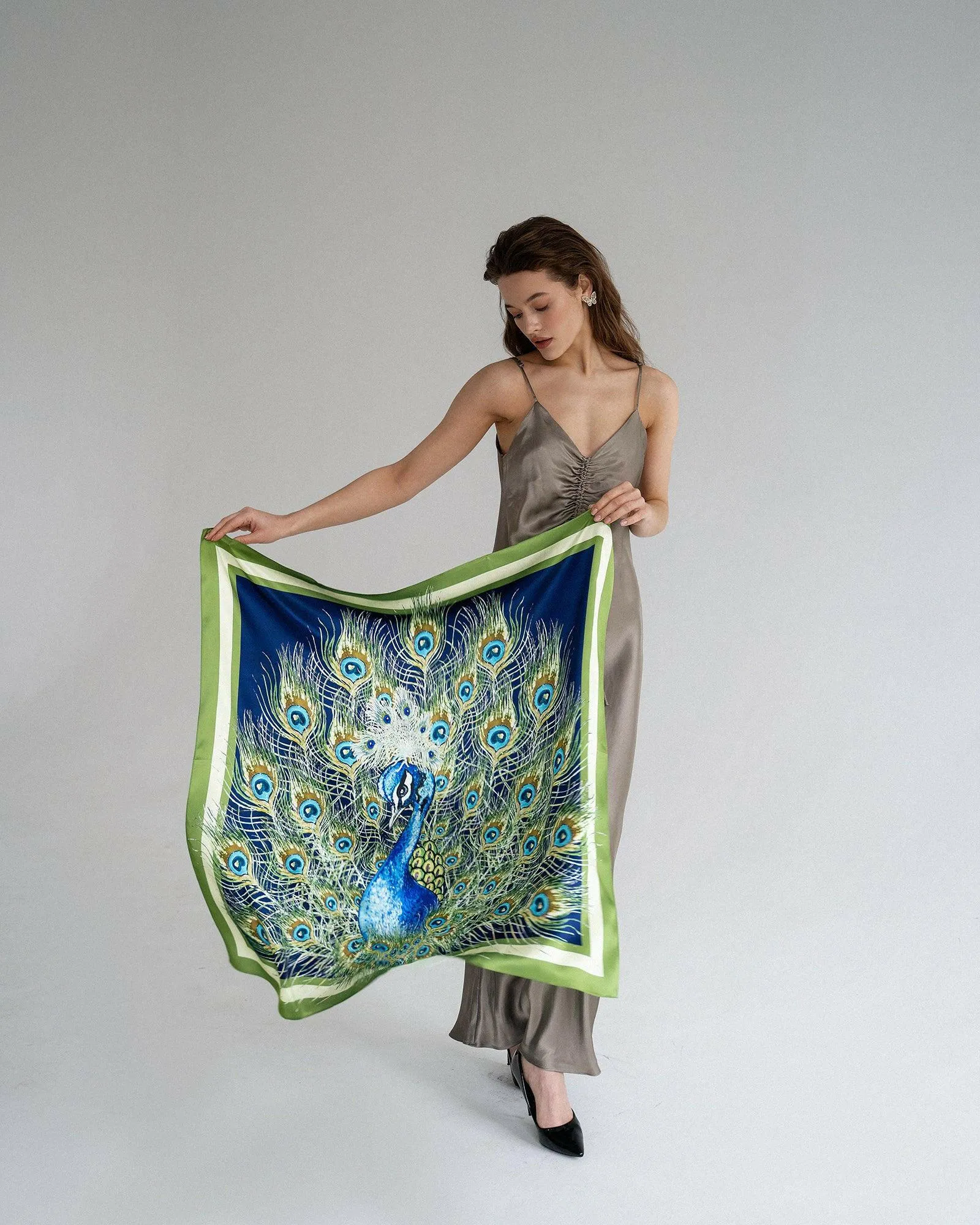 Silk Scarf with Peacock Design