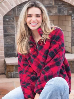 Simply Southern Plaid Black and Red pullover 1/4 zip