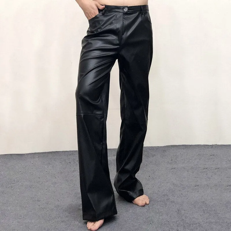 Solid Casual Leather Men Pants