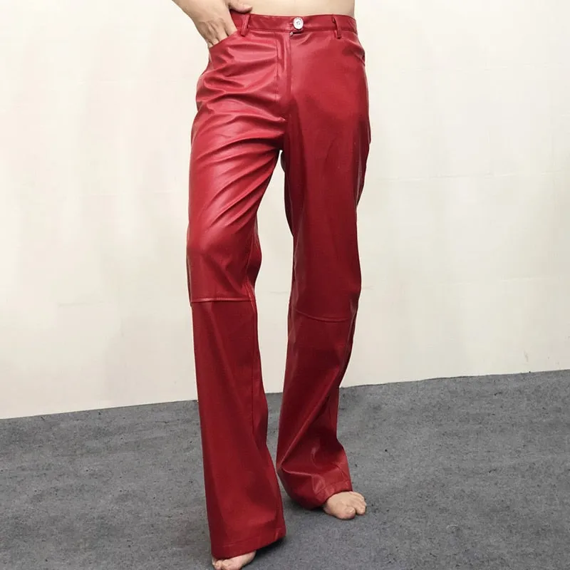 Solid Casual Leather Men Pants