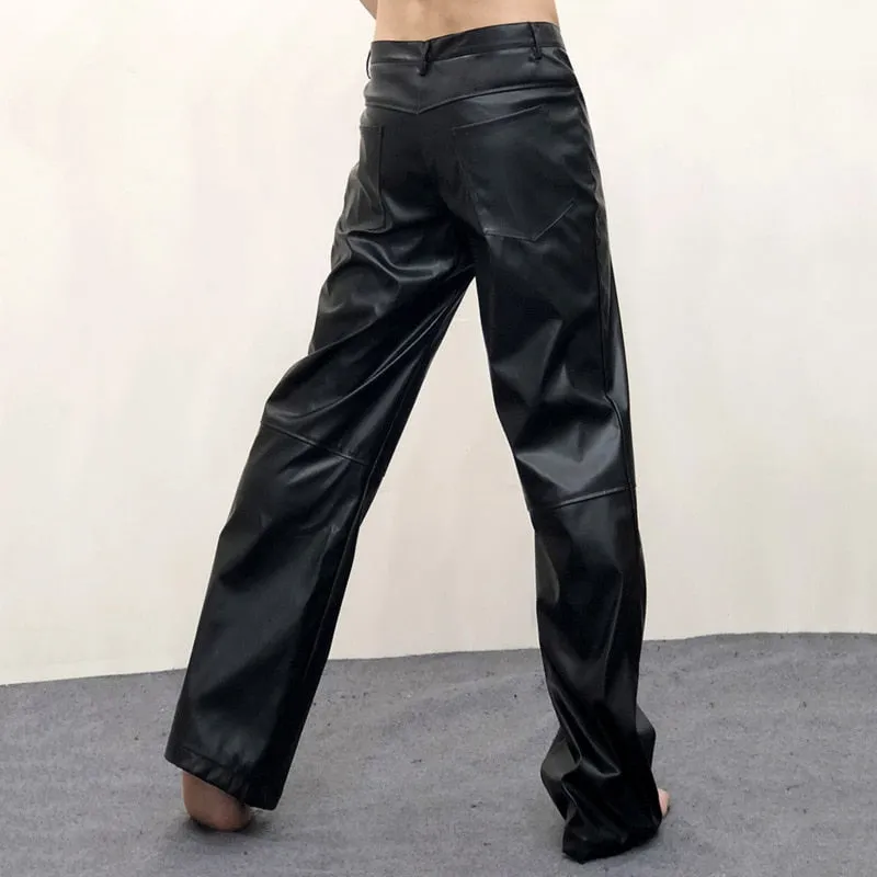 Solid Casual Leather Men Pants