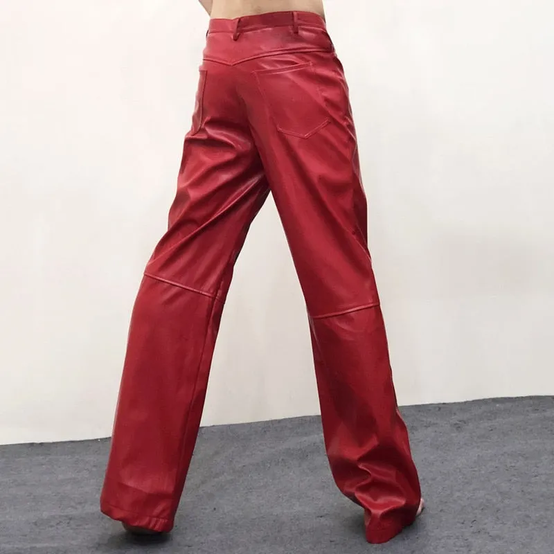 Solid Casual Leather Men Pants