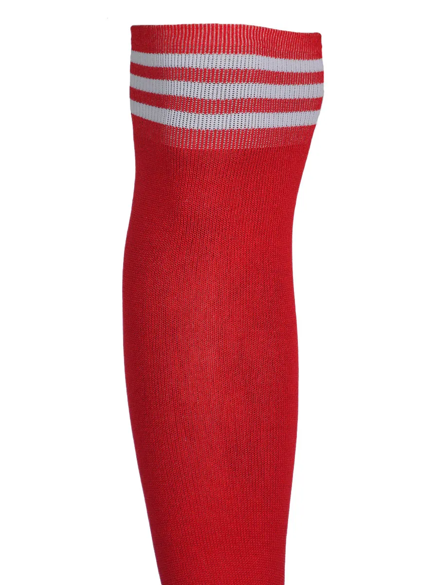 Solid Plain Soccer Socks - CDP - 501 - Red / White