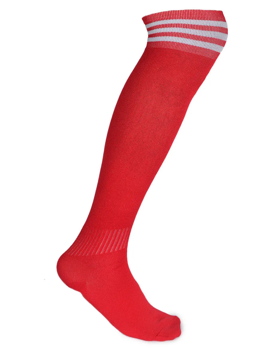 Solid Plain Soccer Socks - CDP - 501 - Red / White