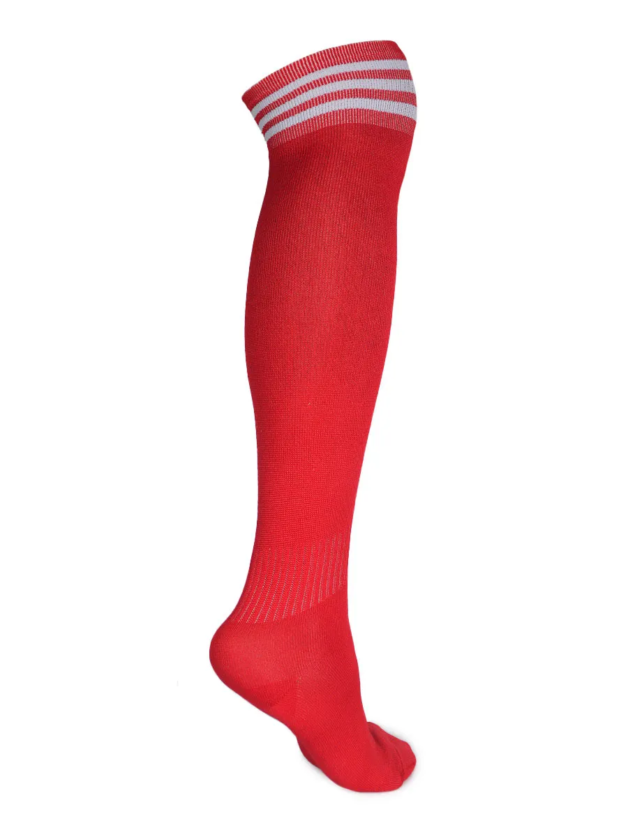 Solid Plain Soccer Socks - CDP - 501 - Red / White